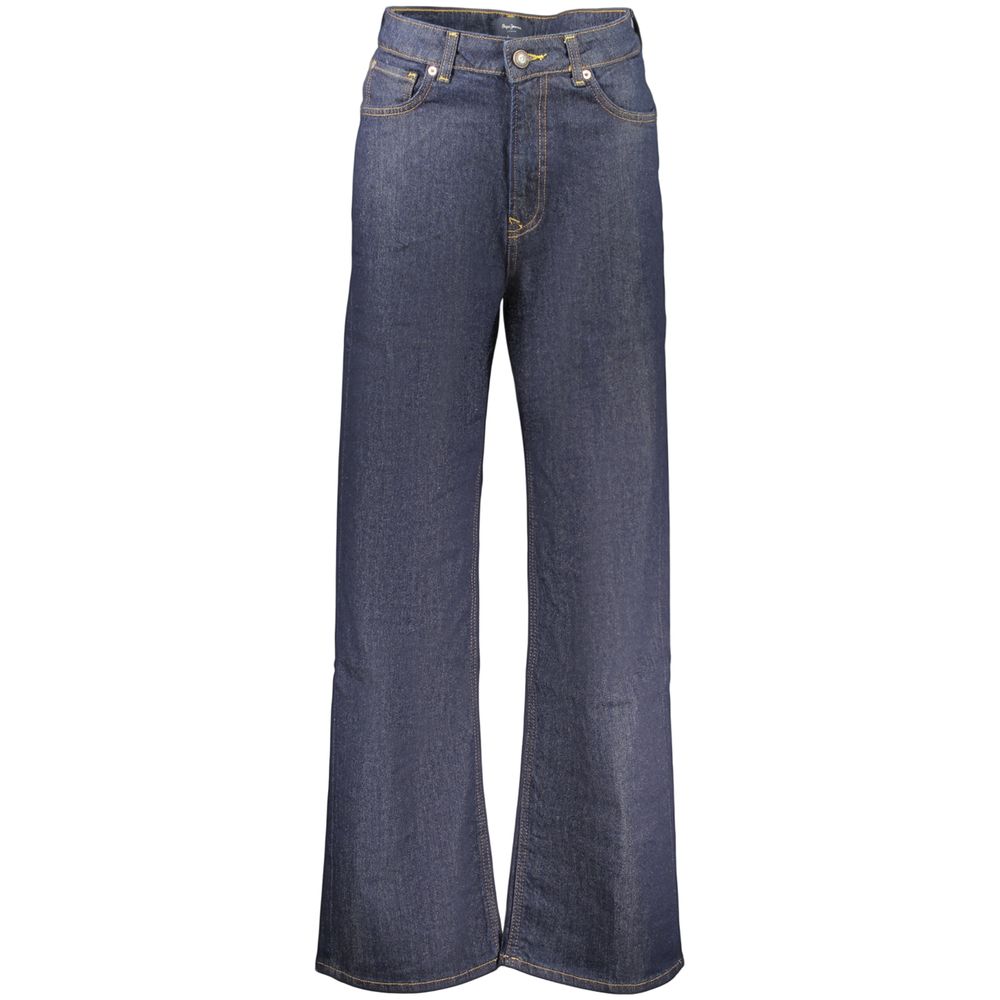Jeans by Pepe Jeans for women in stretch denim cotton blue & signature presents a refined pantology silhouette, artfully defined by a refined pantology straight-leg, long, and a sophisticated high rise.