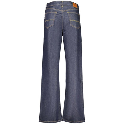 Jeans by Pepe Jeans for women in stretch denim cotton blue & signature features a polished silhouette with a polished straight-leg, reaching a polished long and finished with a polished high rise.
