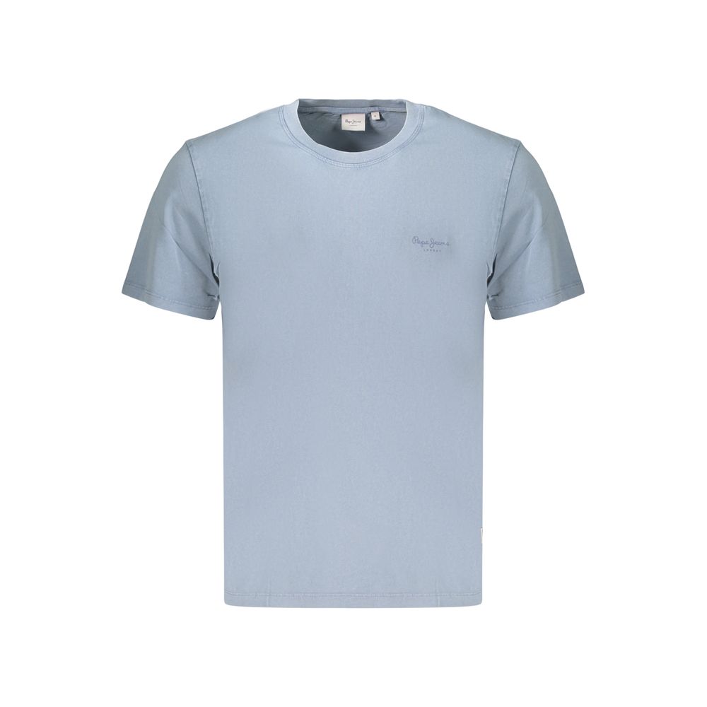 T-Shirt by Pepe Jeans for men in cotton azzurro & print showcases a fashionable silhouette, elegantly detailed with a fashionable and crew neckline for a sophisticated, high-fashion look.