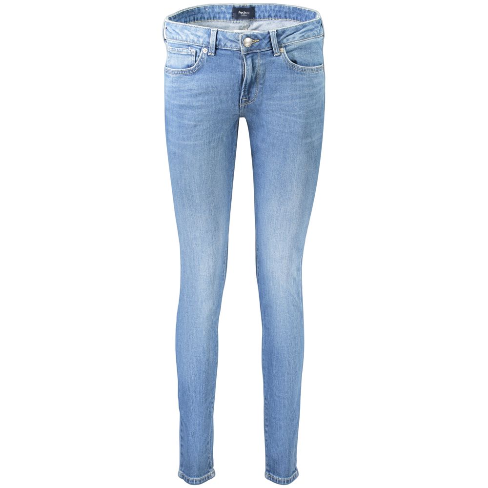 Jeans by Pepe Jeans for women in stretch denim cotton blue presents a tailored silhouette, showcasing a tailored skinny and long cut with a refined low rise for a truly tailored aesthetic.