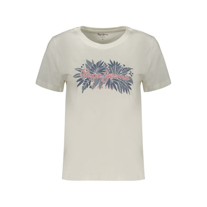 T-Shirt by Pepe Jeans for women in cotton white & print features an on trend silhouette, perfectly showcasing a on trend and crew neckline for an elevated aesthetic.