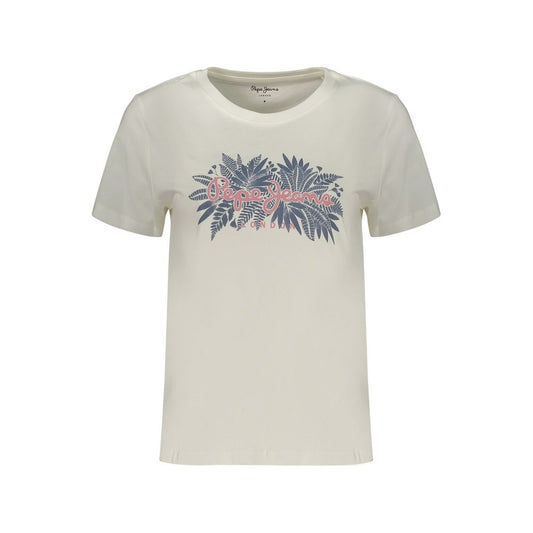 T-Shirt by Pepe Jeans for women in cotton white & print features an on trend silhouette, perfectly showcasing a on trend and crew neckline for an elevated aesthetic.