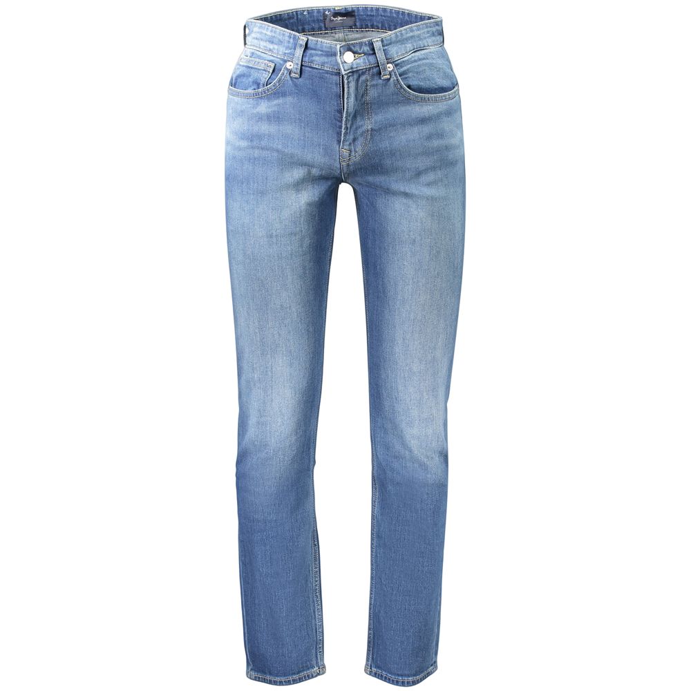 Jeans by Pepe Jeans for men in stretch denim cotton blue features a polished silhouette with a polished slim, reaching a polished long and finished with a polished .