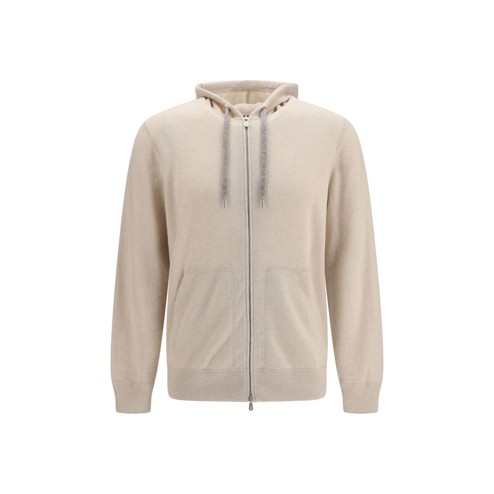 Sweatshirt Hoodie by Brunello Cucinelli for men in cashmere & capra leather beige features an avant-garde silhouette, showcasing a sophisticated hooded neckline and detail for a truly avant-garde finish.