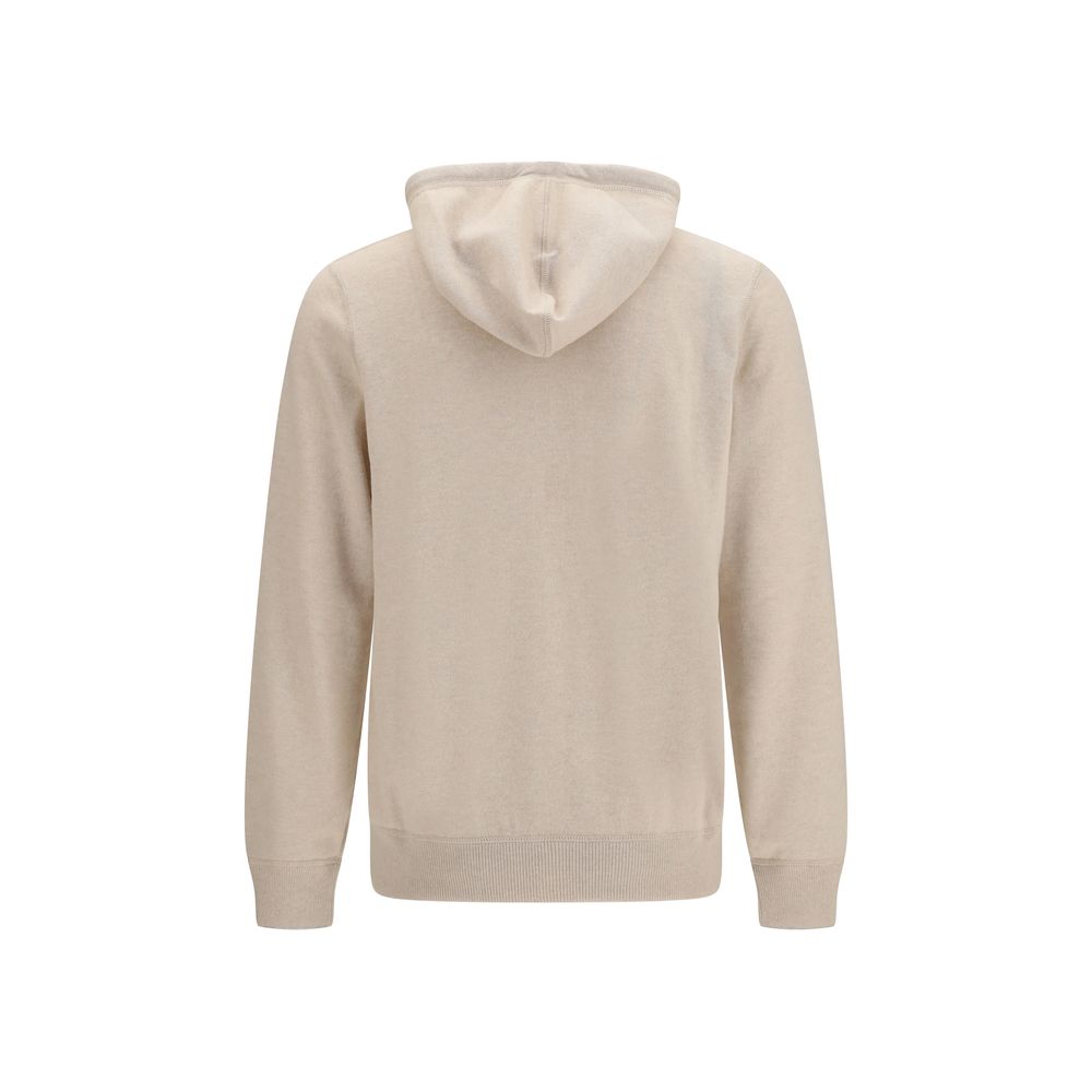 Sweatshirt Hoodie by Brunello Cucinelli for men in cashmere & capra leather beige features a authentic silhouette, showcasing a sophisticated hooded neckline and authentic detail for a refined finish.