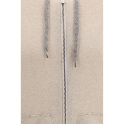 Sweatshirt Hoodie by Brunello Cucinelli for men in cashmere & capra leather beige features an dramatic silhouette, showcasing a sophisticated and dramatic for a refined, modern aesthetic.