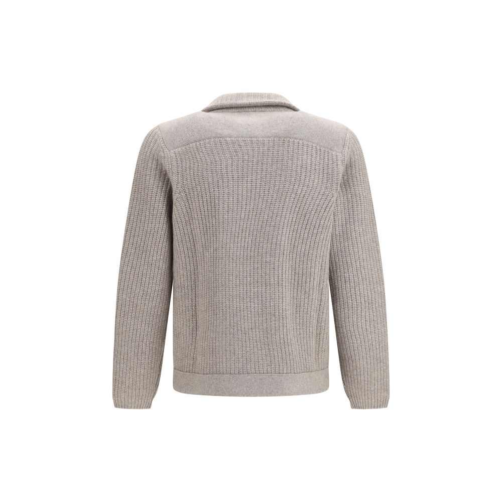 Cardigan by Brunello Cucinelli for men in cashmere & capra leather gray features an crisp silhouette, showcasing a sophisticated and detail for a truly crisp finish.
