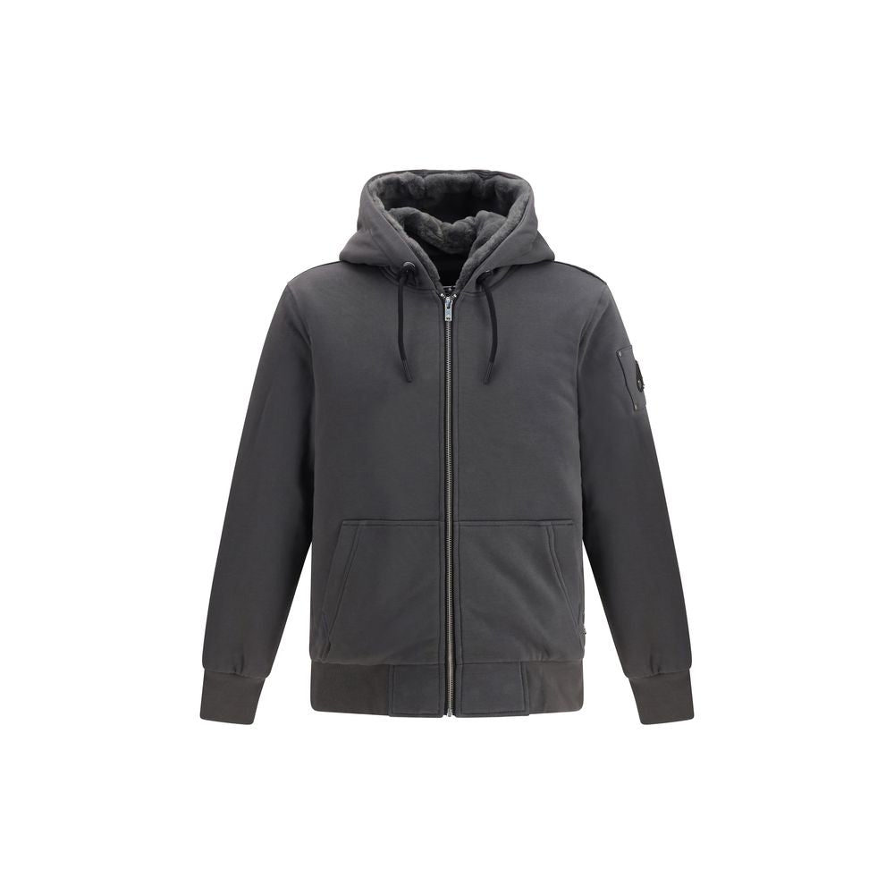 Sweatshirt Hoodie by Moose Knuckles for men in polyester cotton & fur gray & signature features an dramatic silhouette, showcasing a sophisticated hooded neckline and dramatic for a refined, modern aesthetic.