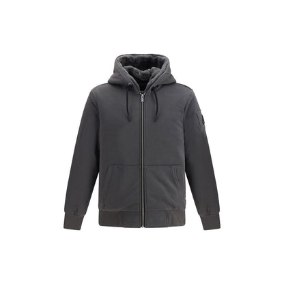 Sweatshirt Hoodie by Moose Knuckles for men in polyester cotton & fur gray & signature features an dramatic silhouette, showcasing a sophisticated hooded neckline and dramatic for a refined, modern aesthetic.