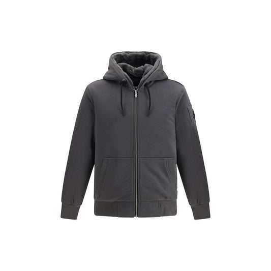 Sweatshirt Hoodie by Moose Knuckles for men in polyester cotton & fur gray & signature features an dramatic silhouette, showcasing a sophisticated hooded neckline and dramatic for a refined, modern aesthetic.
