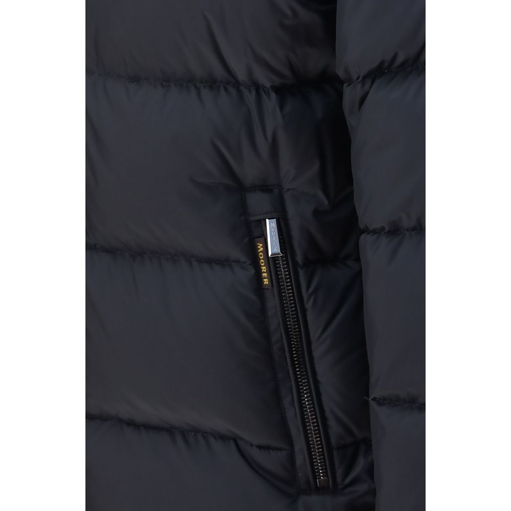 MooRER Men's Down Goose Padded Polyamide & Goose-Down Hooded Puffer Jacket - Blue