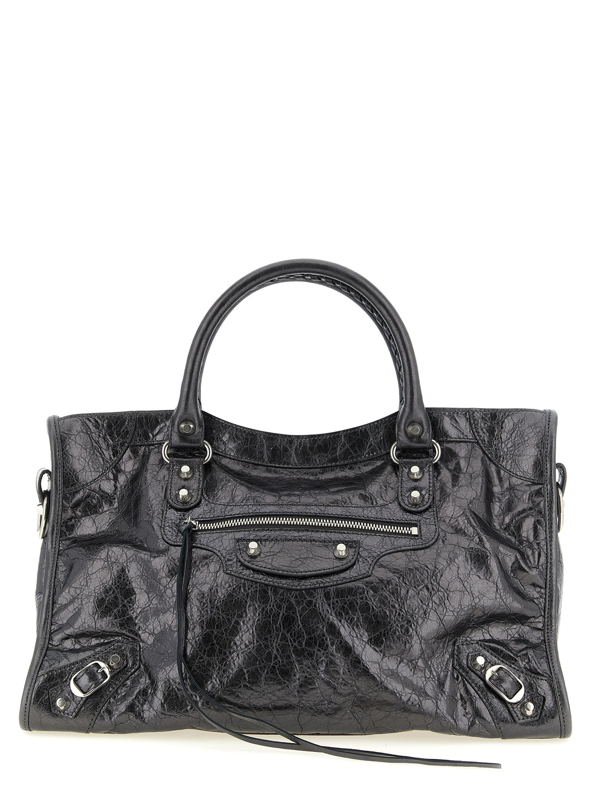 Balenciaga Le City Cotton Canvas & Lamb Leather Handbag - Silver