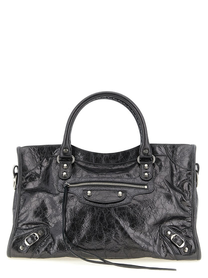 Balenciaga Le City Cotton Canvas & Lamb Leather Handbag - Silver