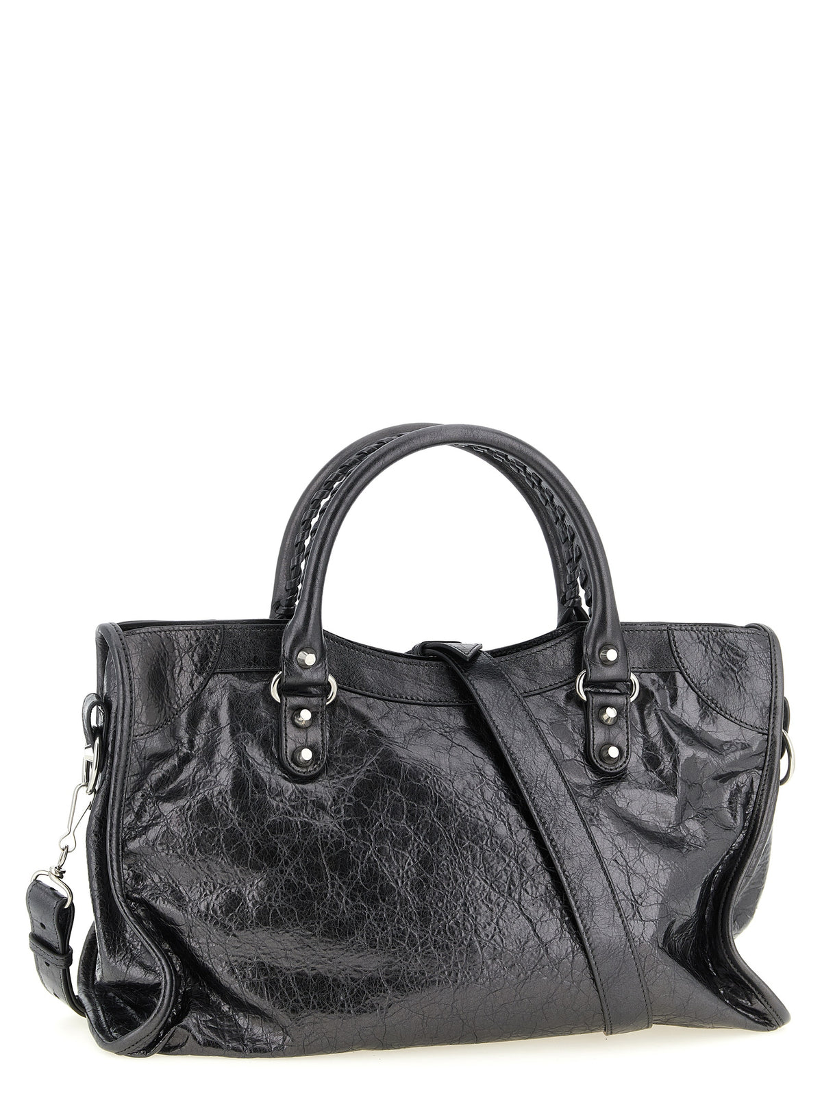 Balenciaga Le City Cotton Canvas & Lamb Leather Handbag - Silver