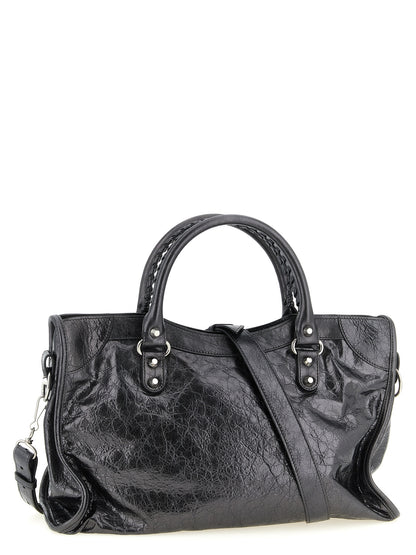 Balenciaga Le City Cotton Canvas & Lamb Leather Handbag - Silver