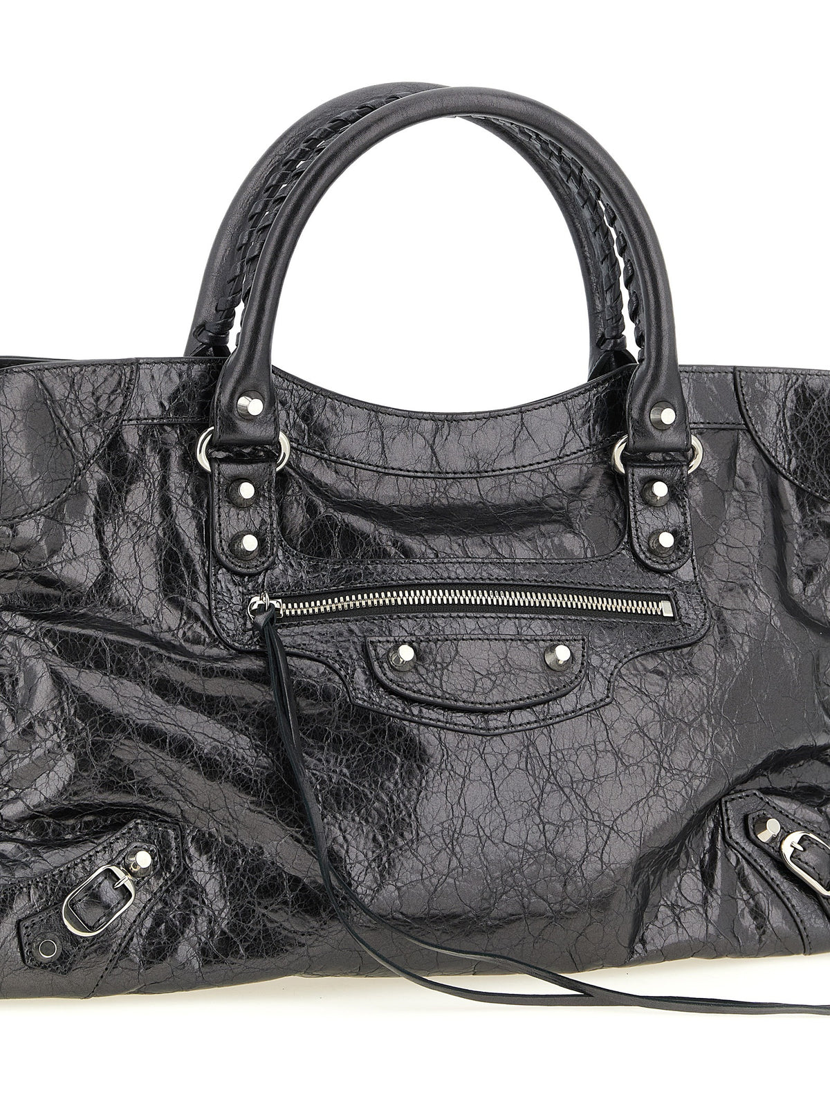 Balenciaga Le City Cotton Canvas & Lamb Leather Handbag - Silver