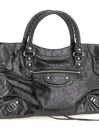 Balenciaga Le City Cotton Canvas & Lamb Leather Handbag - Silver