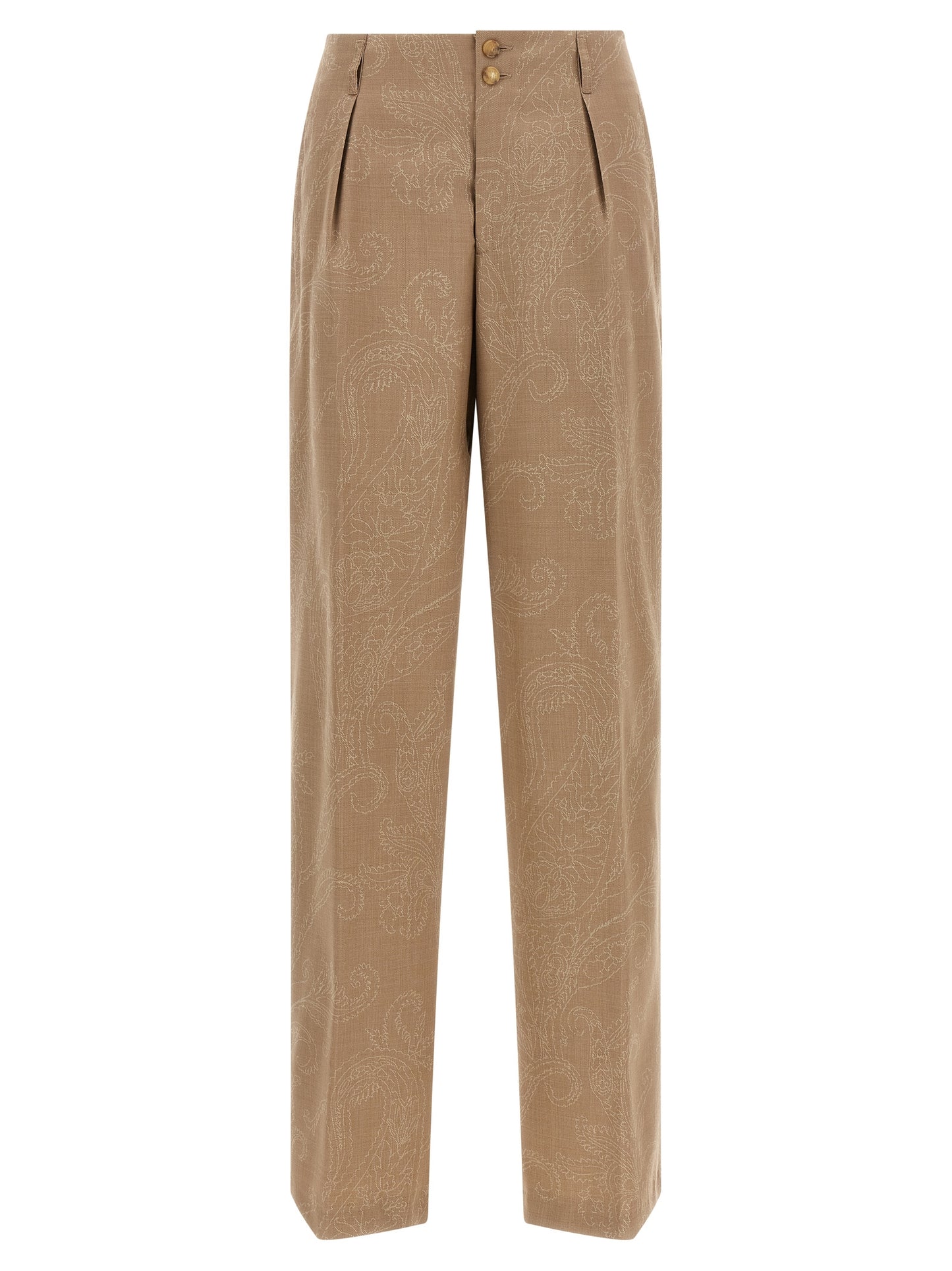 Trousers by Etro for women in wool beige, horn, patterned, paisley & jacquard features an on trend silhouette, showcasing a sophisticated straight-leg with a long and for an on trend finish.