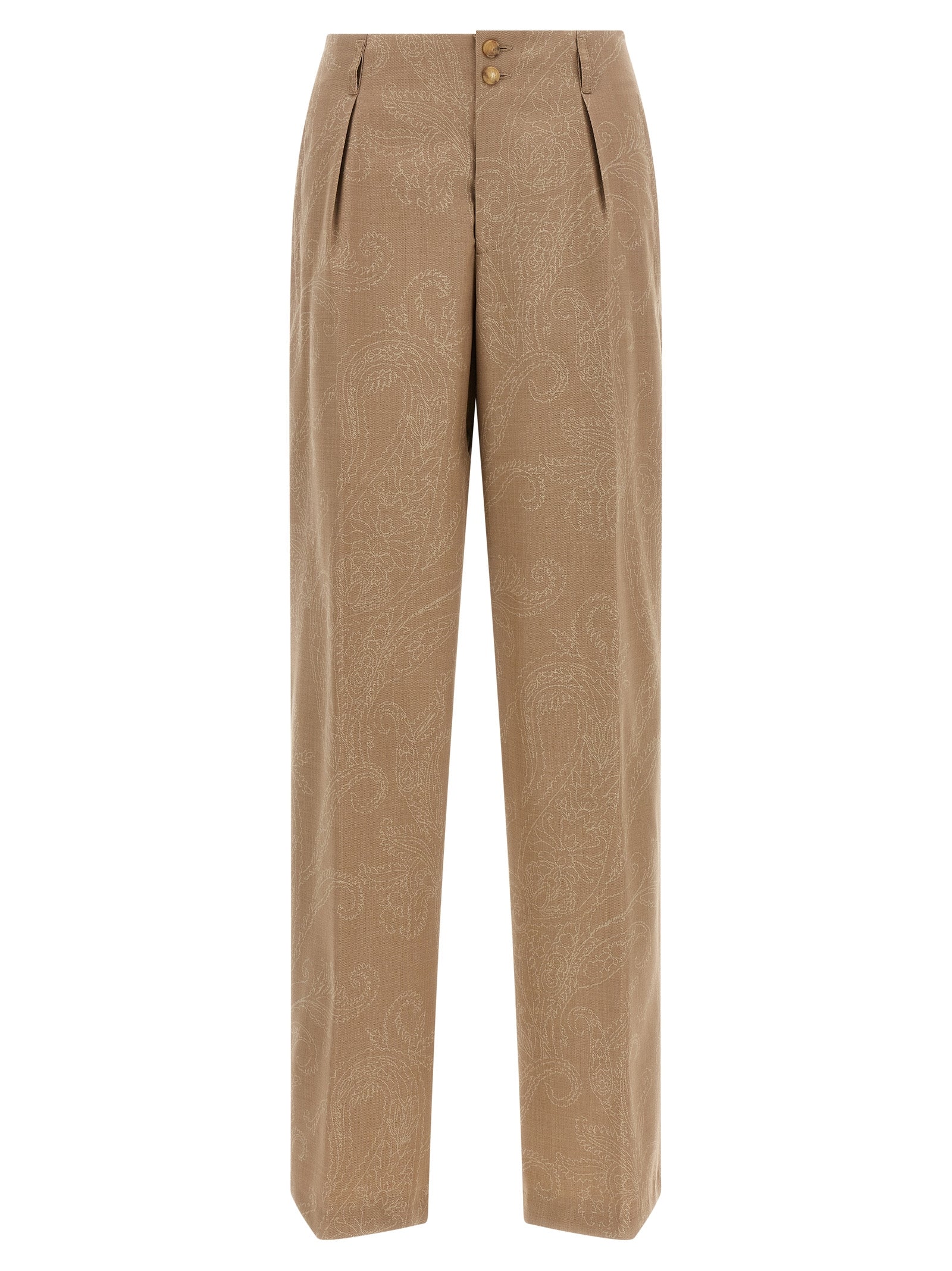 Trousers by Etro for women in wool beige, horn, patterned, paisley & jacquard features an on trend silhouette, showcasing a sophisticated straight-leg with a long and for an on trend finish.