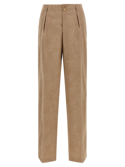 Trousers by Etro for women in wool beige, horn, patterned, paisley & jacquard features an on trend silhouette, showcasing a sophisticated straight-leg with a long and for an on trend finish.
