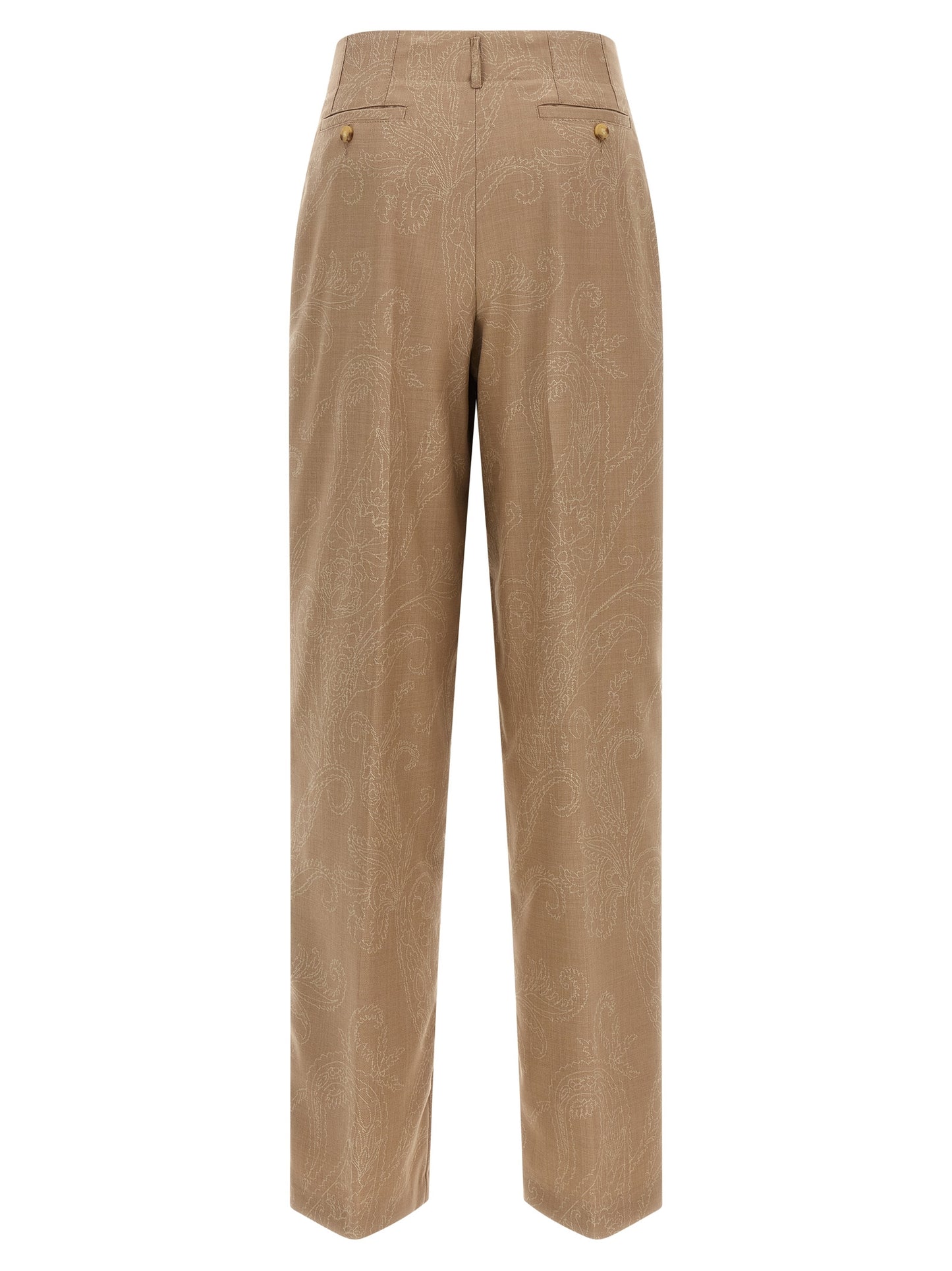 Trousers by Etro for women in wool beige, horn, patterned, paisley & jacquard features a sculptural silhouette, showcasing a sculptural straight-leg and long with a sophisticated for a sculptural finish.