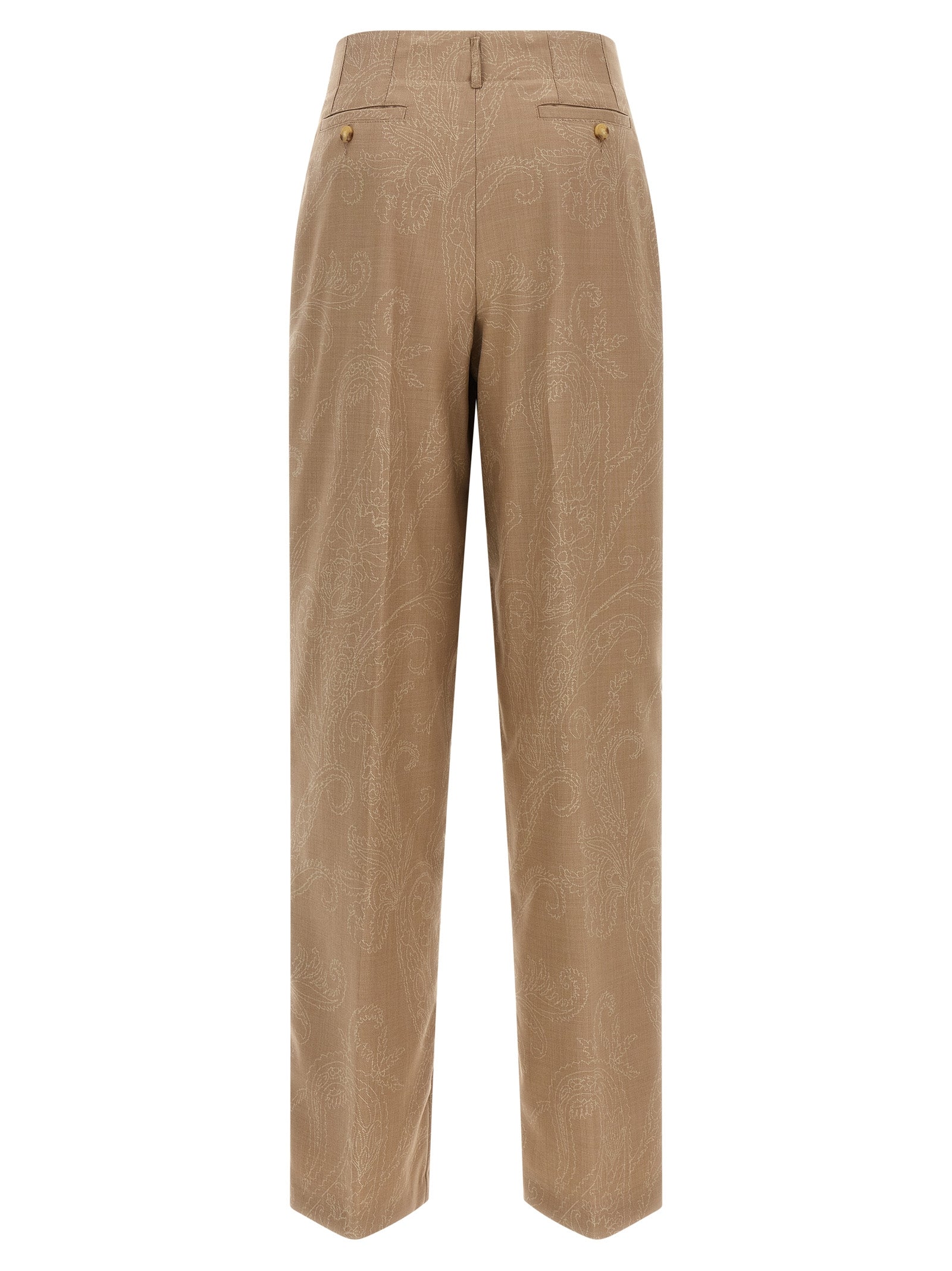 Trousers by Etro for women in wool beige, horn, patterned, paisley & jacquard features a sculptural silhouette, showcasing a sculptural straight-leg and long with a sophisticated for a sculptural finish.