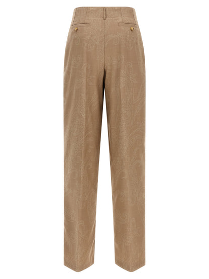 Trousers by Etro for women in wool beige, horn, patterned, paisley & jacquard features a sculptural silhouette, showcasing a sculptural straight-leg and long with a sophisticated for a sculptural finish.