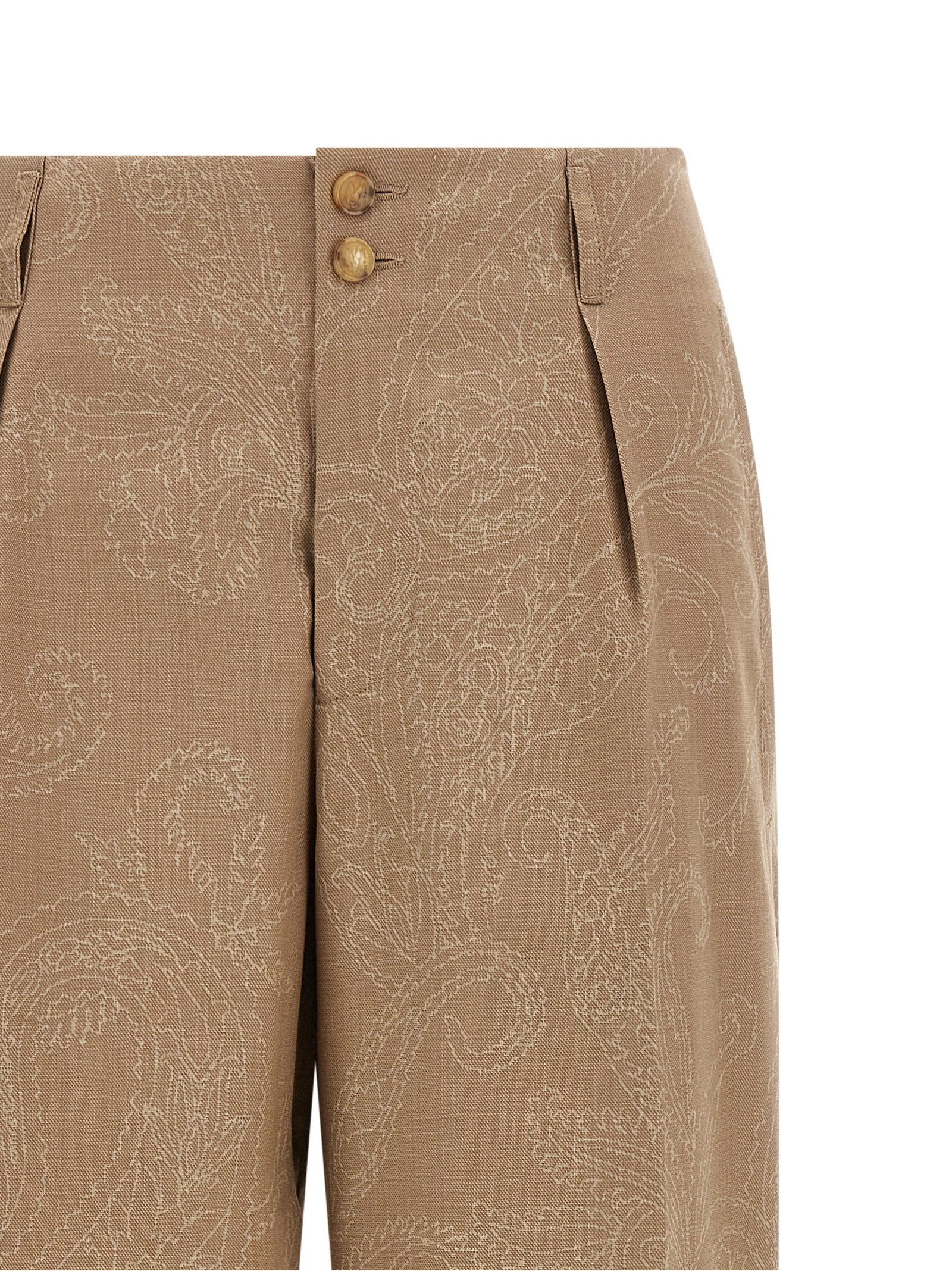 Trousers by Etro for women in wool beige, horn, patterned, paisley & jacquard presents a smart silhouette, meticulously detailed with a smart straight-leg, a smart long, and a smart .