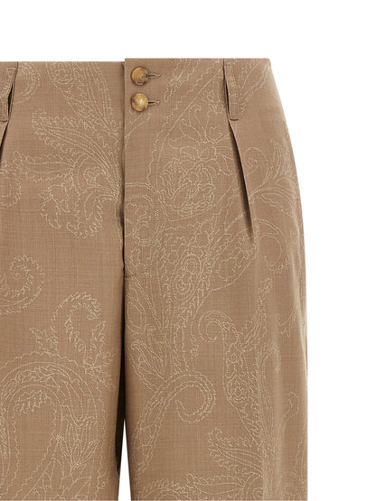 Trousers by Etro for women in wool beige, horn, patterned, paisley & jacquard presents a smart silhouette, meticulously detailed with a smart straight-leg, a smart long, and a smart .