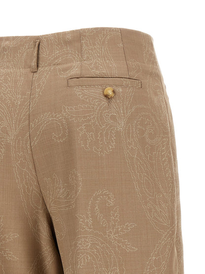 Trousers by Etro for women in wool beige, horn, patterned, paisley & jacquard features an on trend silhouette, showcasing a sophisticated straight-leg with a long and for an on trend finish.