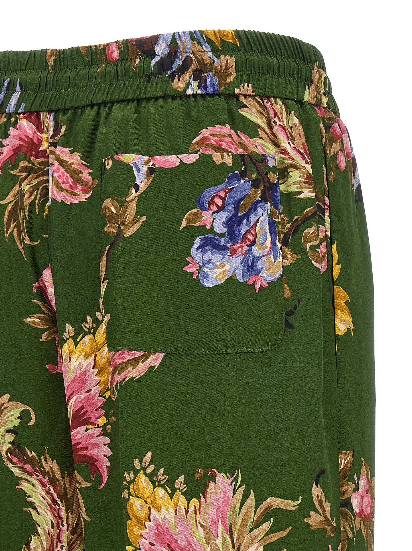 Trousers by Etro for women in polyester bicolour, green, olive, patterned & floral features a tailored silhouette with a tailored relaxed-fit & wide, defined by its long and a sophisticated .