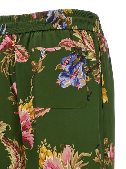 Trousers by Etro for women in polyester bicolour, green, olive, patterned & floral features a tailored silhouette with a tailored relaxed-fit & wide, defined by its long and a sophisticated .