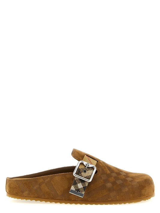 Clogs Flat Shoes by Burberry for women in polyamide polyester suede leather brown, silver, patterned & jacquard showcases a enchanting silhouette as part of the Women's Polyamide Polyester Suede Leather Clogs Flat Shoes collection, defined by a enchanting and for a enchanting look.