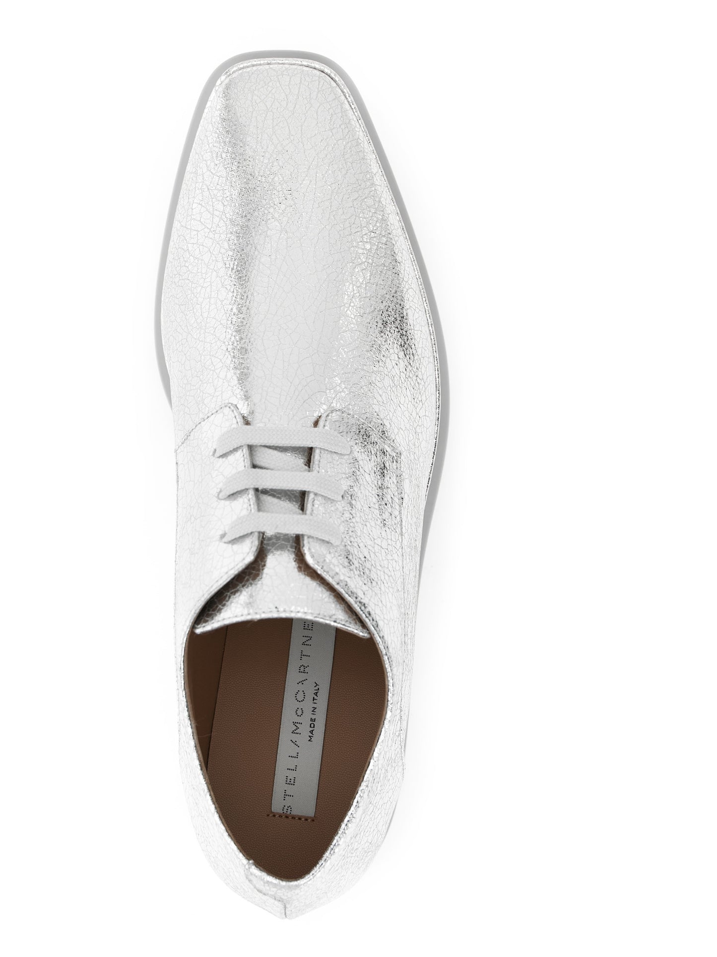 Derby Flat Shoes by Stella McCartney for women in eva silver presents a impeccable silhouette as Women's EVA Derby Flat Shoes, artfully designed with a and a impeccable square toe style for a refined, upscale finish.