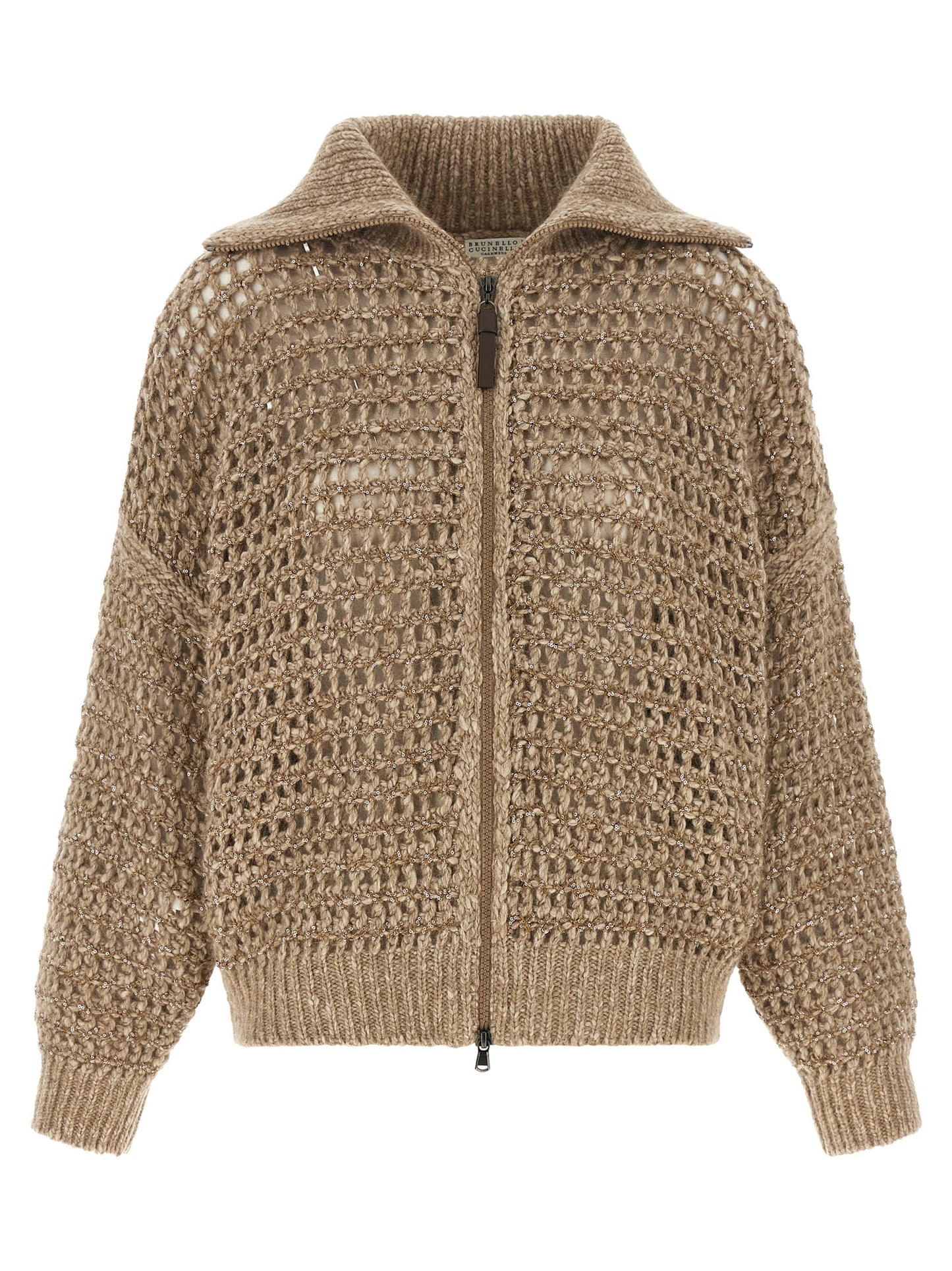 Brunello Cucinelli Women's Relaxed Fit Mohair Cashmere Leather & Sequins Cardigan - Beige