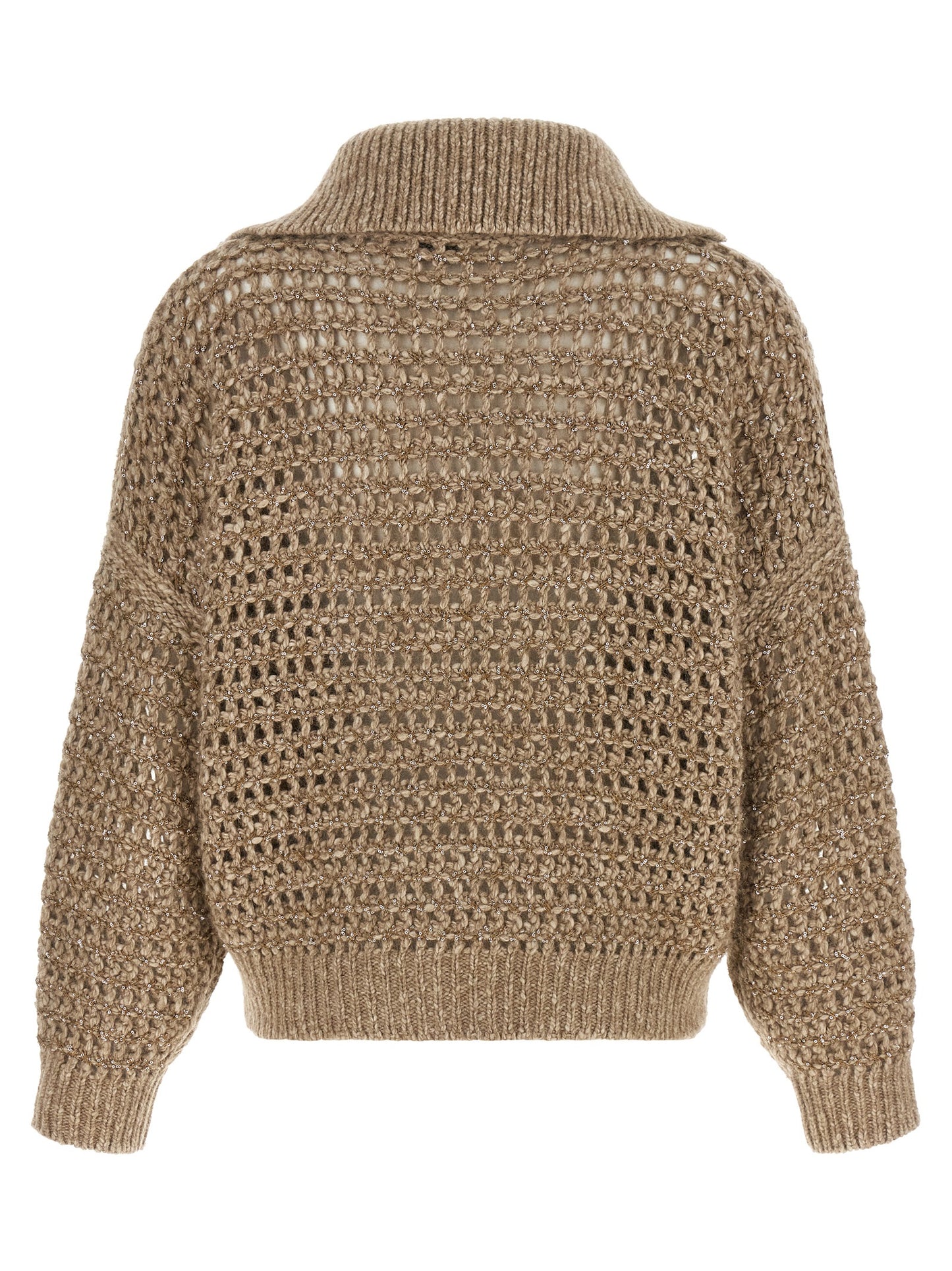 Brunello Cucinelli Women's Relaxed Fit Mohair Cashmere Leather & Sequins Cardigan - Beige