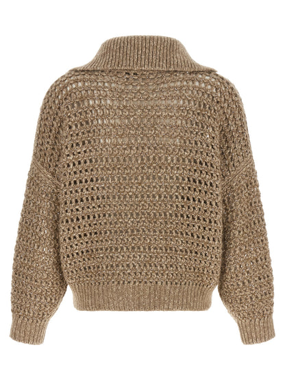 Brunello Cucinelli Women's Relaxed Fit Mohair Cashmere Leather & Sequins Cardigan - Beige