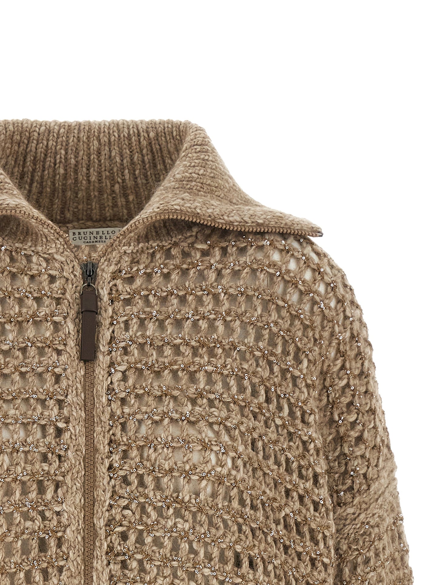 Brunello Cucinelli Women's Relaxed Fit Mohair Cashmere Leather & Sequins Cardigan - Beige