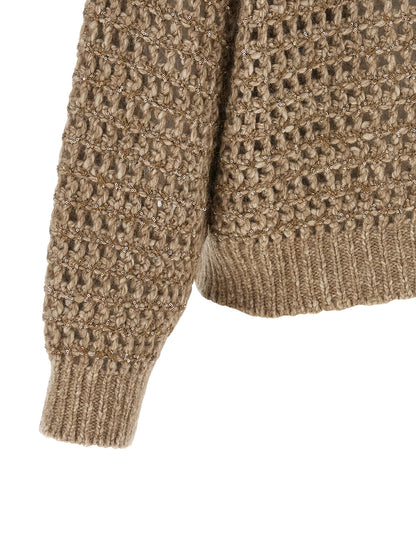 Brunello Cucinelli Women's Relaxed Fit Mohair Cashmere Leather & Sequins Cardigan - Beige