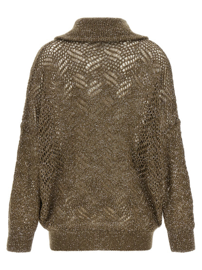Cardigan by Brunello Cucinelli for women in mohair polyamide polyester leather & sequins brown features an crisp silhouette, showcasing a sophisticated high-neck neckline and detail for a truly crisp finish.