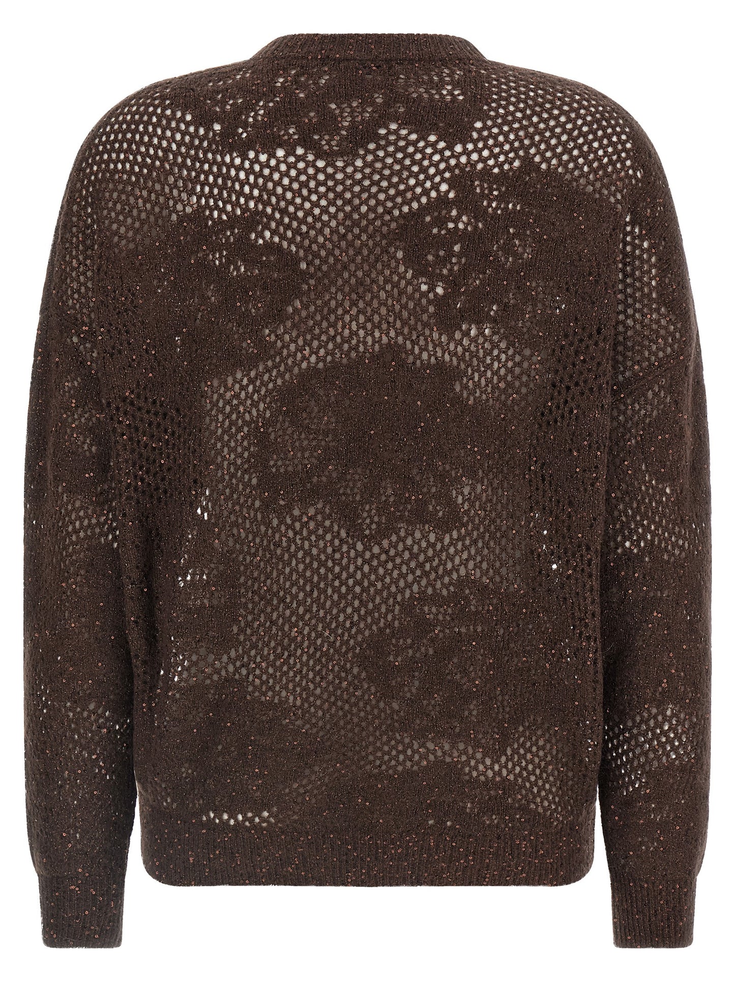 Cardigan by Brunello Cucinelli for women in nylon mohair virgin wool & sequins brown & floral features a dramatic silhouette, showcasing a sophisticated v-neck neckline and dramatic detail for a timeless, premium look.