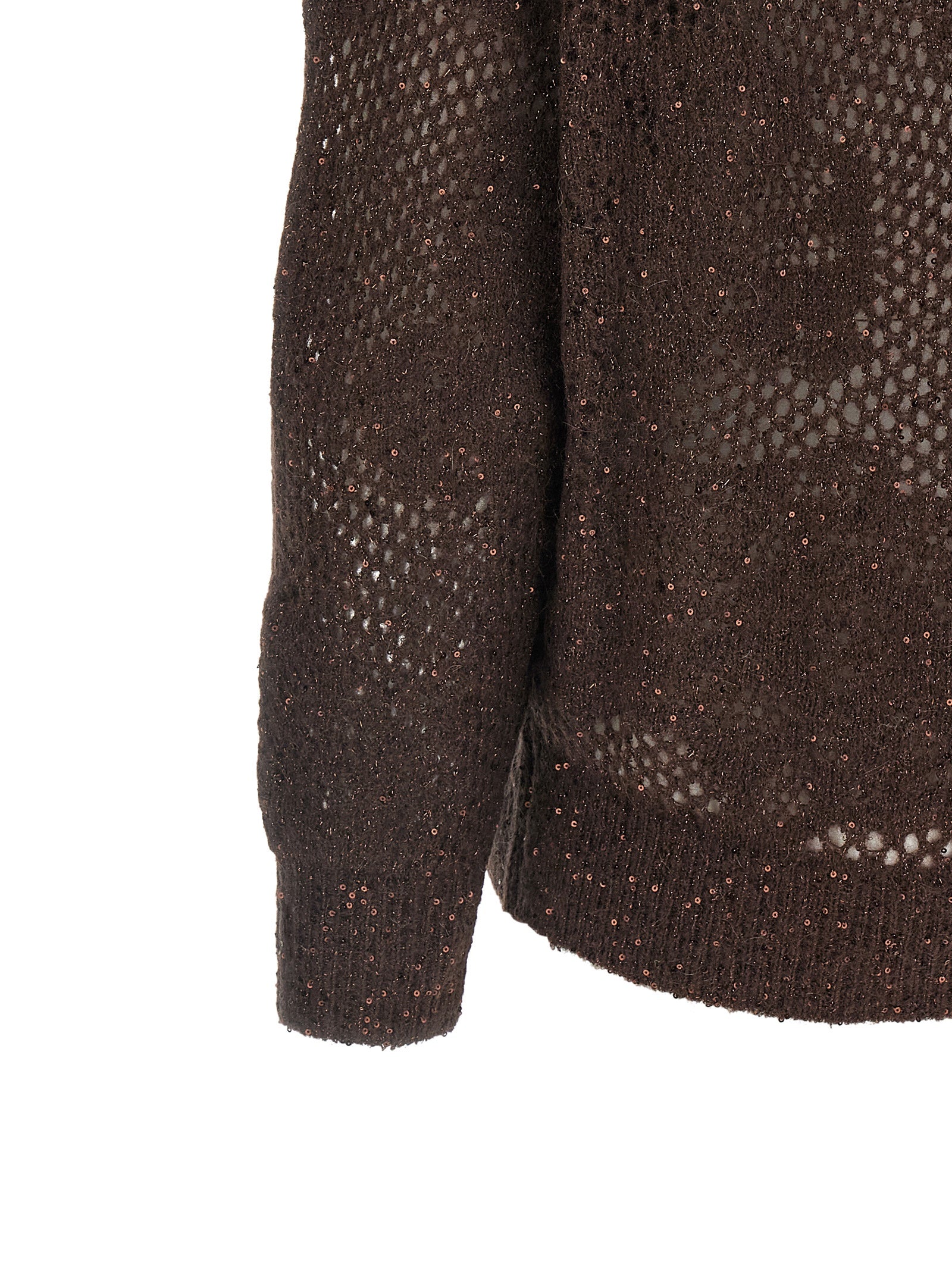 Cardigan by Brunello Cucinelli for women in nylon mohair virgin wool & sequins brown & floral features a nuanced silhouette with a refined and nuanced detailing for a sophisticated look.
