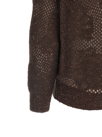 Cardigan by Brunello Cucinelli for women in nylon mohair virgin wool & sequins brown & floral features a nuanced silhouette with a refined and nuanced detailing for a sophisticated look.