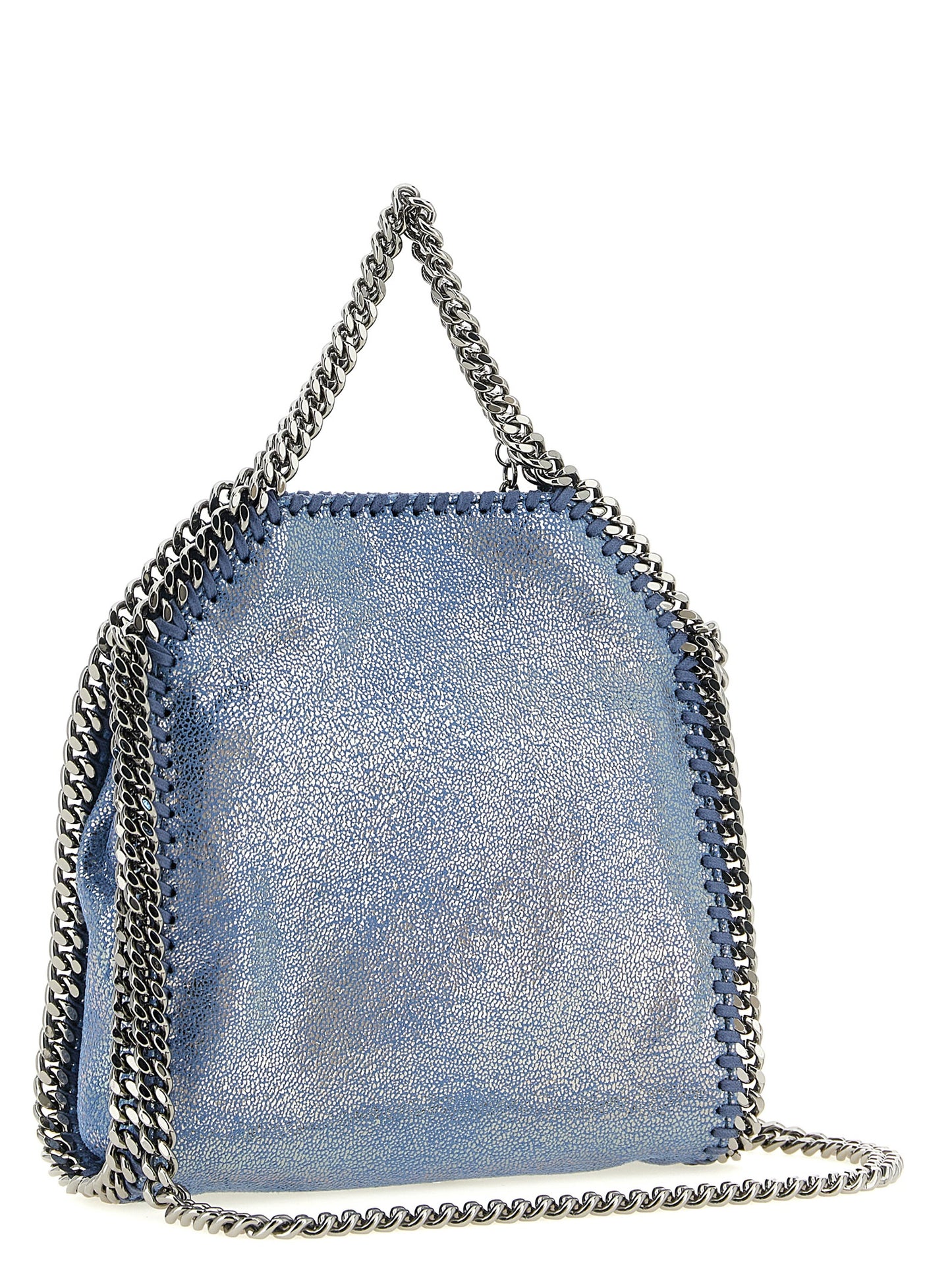 This Compact Handbag by Stella McCartney for women in polyester and light-blue & signature presents a sculptural silhouette featuring a secure , ample , and versatile for a sculptural finish.