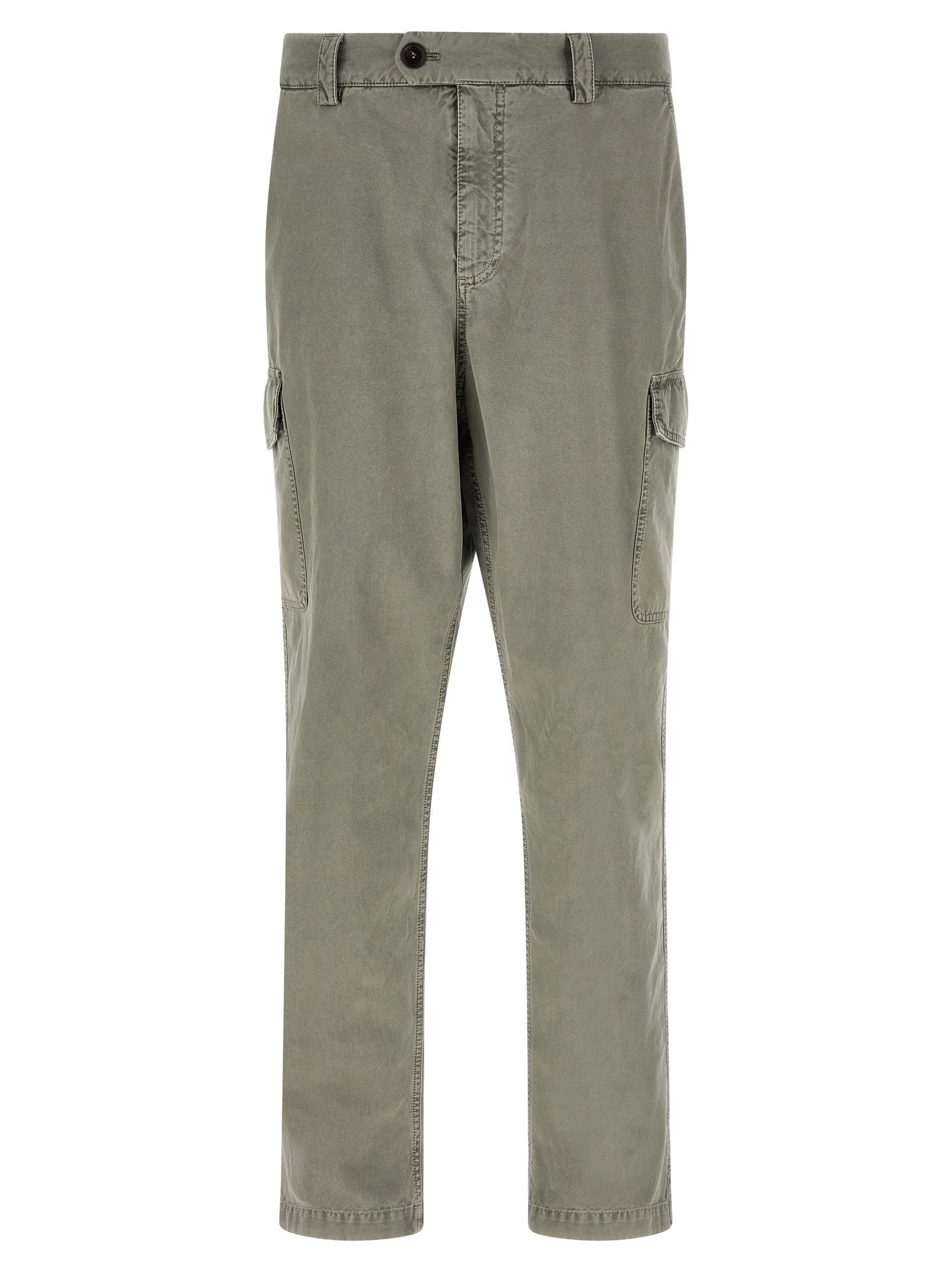 Cargo Pants by Brunello Cucinelli for men in cotton bicolour, gray & green features a sartorial silhouette, showcasing a sophisticated with a refined long and elegant .