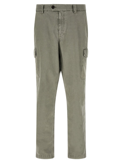 Cargo Pants by Brunello Cucinelli for men in cotton bicolour, gray & green features a sartorial silhouette, showcasing a sophisticated with a refined long and elegant .