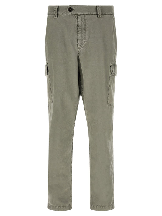 Cargo Pants by Brunello Cucinelli for men in cotton bicolour, gray & green features a sartorial silhouette, showcasing a sophisticated with a refined long and elegant .