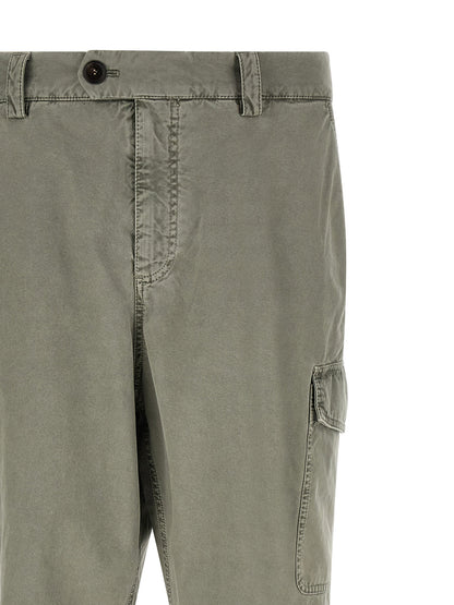 Cargo Pants by Brunello Cucinelli for men in cotton bicolour, gray & green features an urban chic with a and long, creating a urban chic aesthetic for "Moon Behind the Hill".