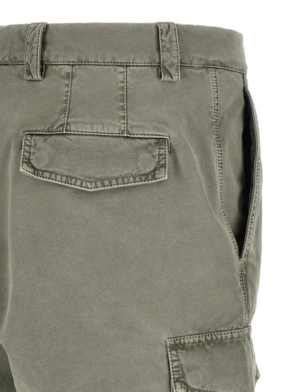 Cargo Pants by Brunello Cucinelli for men in cotton bicolour, gray & green features a sartorial silhouette, showcasing a sophisticated with a refined long and elegant .