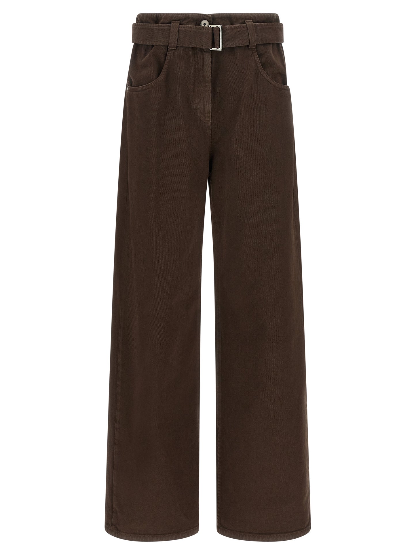 Jeans by Brunello Cucinelli for women in denim cotton brown features an sartorial wide and long with a high rise cut for a sartorial finish.
